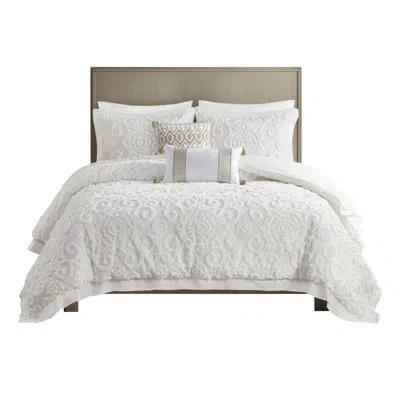 Hanni Taupe Cotton Duvet Cover Mini Full/queen With Delicate Chenille Tufting Captivating Ornamentation In Ivory