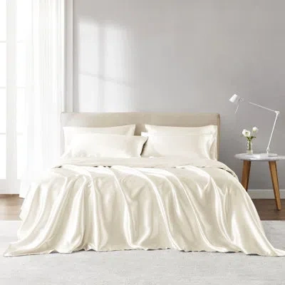 Hanni Twin 100% Satin 4 Pcs Sheet - Wrinkle , Smooth Texture, Gentle On Skin And Hair, Pilling, Helps With In Ivory