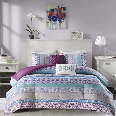 Hanni Twin Comforter , Chic Global Design, Fabric, 2 Shams, Decorative Pillows, Bedding With Prints, Soft  In Purple