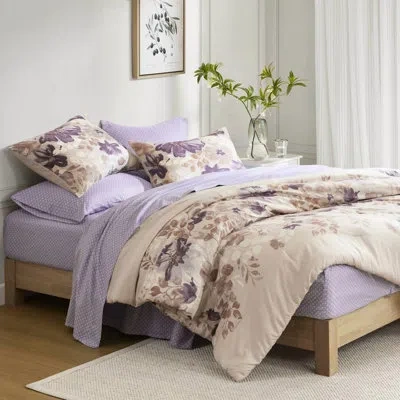 Hanni Twin Floral Comforter With Taupe Bed Linens, In A Bag Comforter, 1 Sham, Flat Sheet, Fitted Pillowca In Multicolor