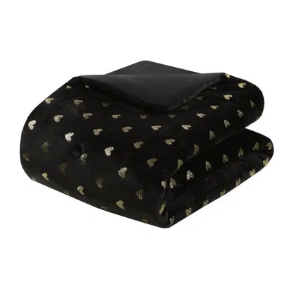Hanni Twin/twin Xl 3 Pcs Metallic Printed Comforter With White/gold Ultra Soft Microlight Fabric, , Spot C In Black