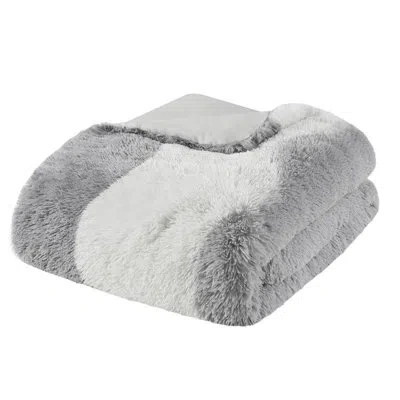 Hanni Twin/twin Xl Bedding With Shaggy Faux Fur Comforter, Filling, , Ombre Tonal Wave, Soft Microfiber Re In Gray