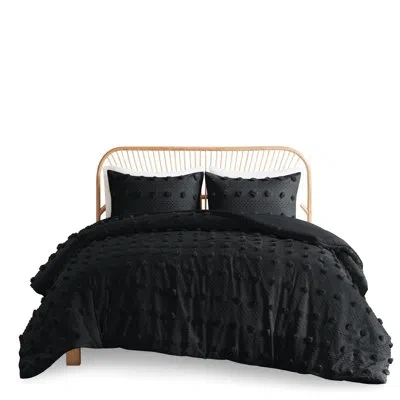 Hanni Twin/twin Xl Clip Duvet Cover In Black, Microfiber Reverse, 2 Shams, Button Closure Inner Ties Featu