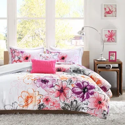 Hanni Twin/twin Xl Comforter And Sham , Pink Floral Soft With Grey Contrast