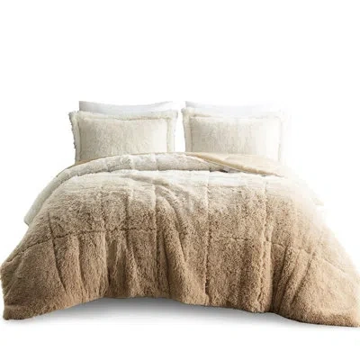 Hanni Twin/twin Xl Shaggy Faux Fur Comforter - Soft Ombre Design Machine Washable In Natural