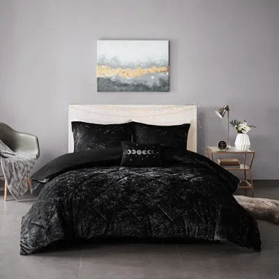 Hanni Velvet Bedroom Ensemble - Duvet, Shams, Pillow Cover Duvet Blush Pattern, Buttoned, Easy To Clean In Black