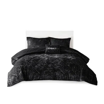 Hanni Velvet Comforter - Black, Diamond, Machine Wash, Include Pillow Fill, Decorative Included, Diamond Q