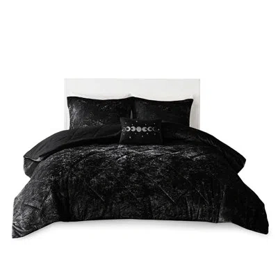 Hanni Velvet Comforter - Black With Diamond Fascination, Filling, 2 Shams, 1 Decorative Pillow, Washable L