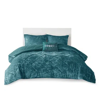 Hanni Velvet Comforter In - Teal Color Diamond With Pillow Machine Washable, Steam Iron For Luster Inner