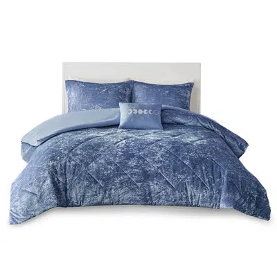 Hanni Velvet Duvet Cover In Periwinkle Blue - Button Closure And Microfiber Reverse For A Comfortable Nigh