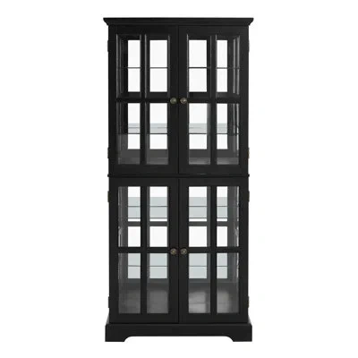 Hanni Vintage Glass High Cabinet With Classic Grid Design, Adjustable Shelf Space, And Included Lighting F In Black