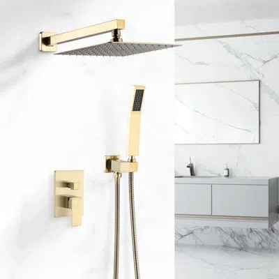 Hanni Wall Mounted 10 Inch Brushed Gold Complete Shower System With Adjustable Water Flow, Single Handle, 