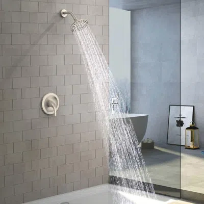 Hanni Wall - Mounted Single Handle 6 Spray Pattern Shower Head With Included Valve And Arm, 360 Adjustable In Metallic