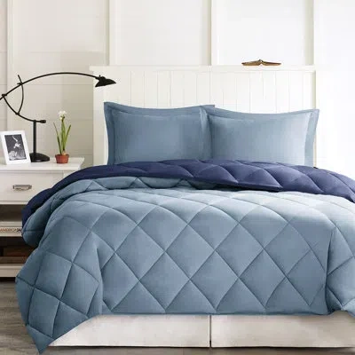 Hanni Warm And Relaxing Comforter With 3m Shams Navy+ Blue Microfiber In Navy+light Blue