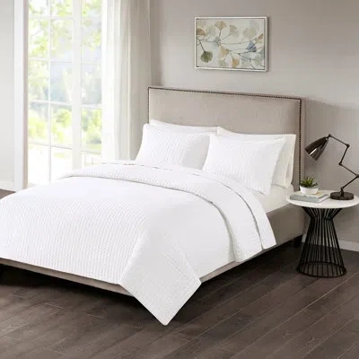 Hanni White 3 Piece Reversible Quilt For Full/queen - Square Check Pattern, Filling, Cleanable Design, ,