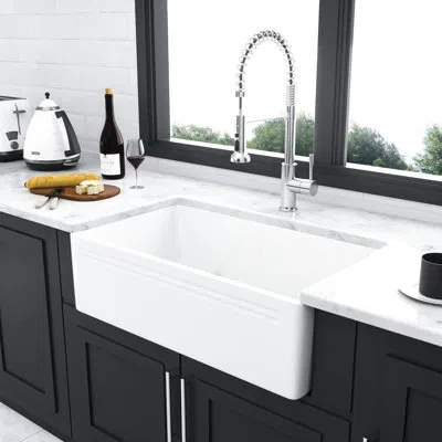 Hanni White 30 Inch Apron - Front Ceramic Reversible Single Bowl Kitchen Sink, Simple To Clean, 304 Stainl In Silver