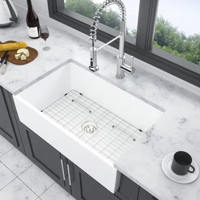 Hanni White Ceramic Kitchen Sink 36 Inch - Single Bowl, Strong And Scratch Stain , Deep Bowl In Silver