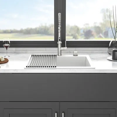 Hanni White Drop - In Quartz Kitchen Sink 25x22", High End Composite Quartz, Reduces Dirt Traps And Hiding In Silver
