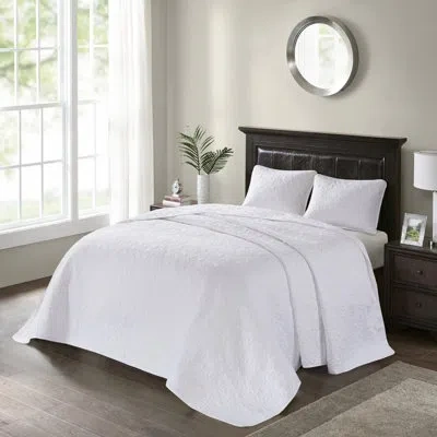 Hanni White Full Reversible Bedspread - Prewashed Cotton Filling For Softness Elegant Style 2 Shams Drape 