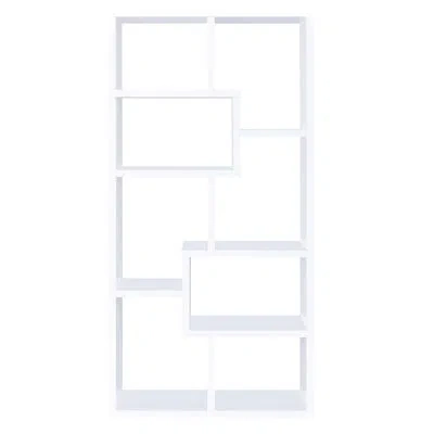 Hanni White Geometric Bookcase With 8 Or More Shelves, Open Back For Unique Display Of Accent Pieces, Mode