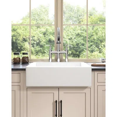 Hanni White Kitchen Sink, 24"l X 19"w, Apron Front , Ceramic, Deep Bowls For Dishes, High Temperature Fire In Silver