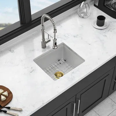 Hanni White Quartz Kitchen Sink, Undermount, High - End Material, Quiet And Non Porous, Rounded Corners, S In Silver
