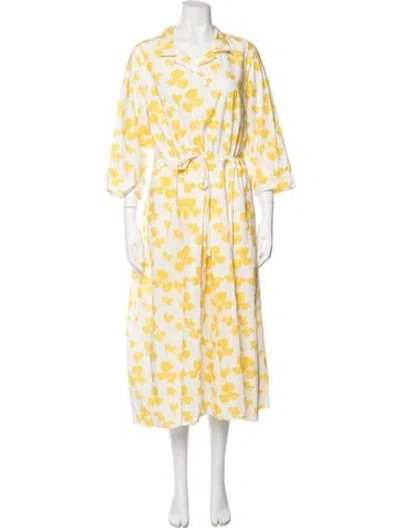 Pre-owned Hannoh Wessel Floral Print Midi Length Dress In Yellow