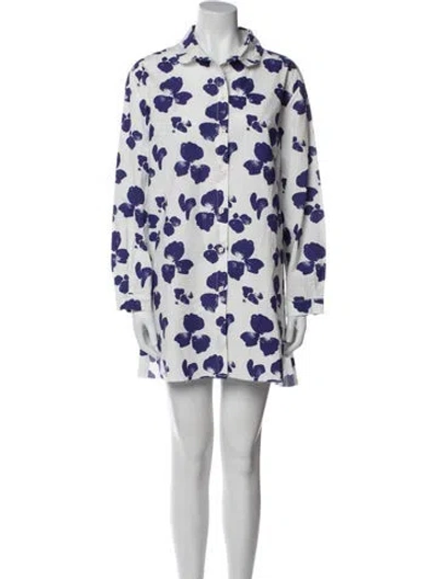 Pre-owned Hannoh Wessel Floral Print Mini Dress In Blue
