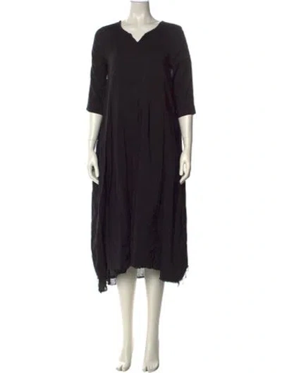 Pre-owned Hannoh Wessel Linen Long Dress In Black
