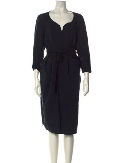 Pre-owned Hannoh Wessel Linen Midi Length Dress In Black