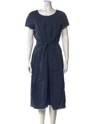 Pre-owned Hannoh Wessel Linen Midi Length Dress In Blue
