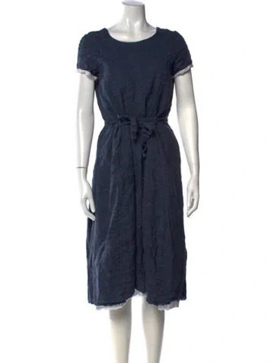 Pre-owned Hannoh Wessel Linen Midi Length Dress In Blue