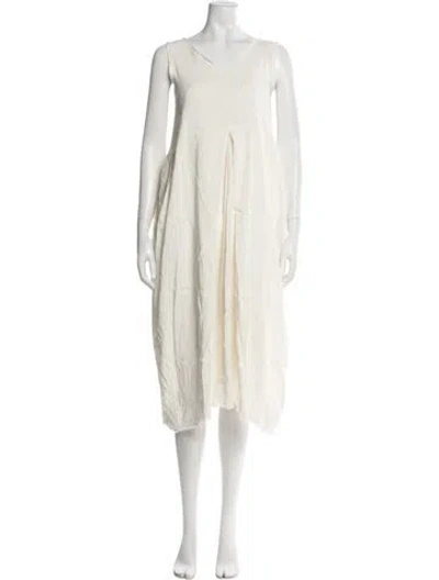 Pre-owned Hannoh Wessel Linen Midi Length Dress In Neutral
