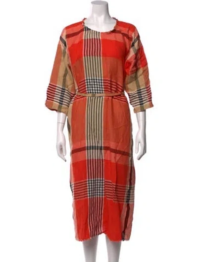 Pre-owned Hannoh Wessel Linen Midi Length Dress In Orange