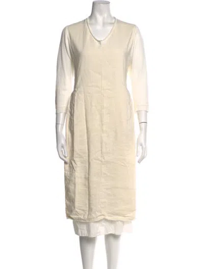 Pre-owned Hannoh Wessel Linen Midi Length Dress In White