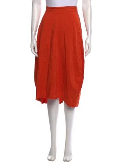 Pre-owned Hannoh Wessel Linen Midi Length Skirt In Orange