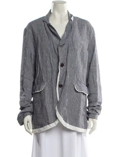 Pre-owned Hannoh Wessel Linen Plaid Print Blazer In Gray