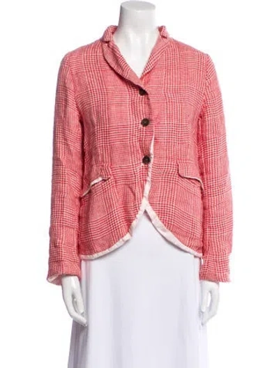 Pre-owned Hannoh Wessel Linen Plaid Print Blazer In Red
