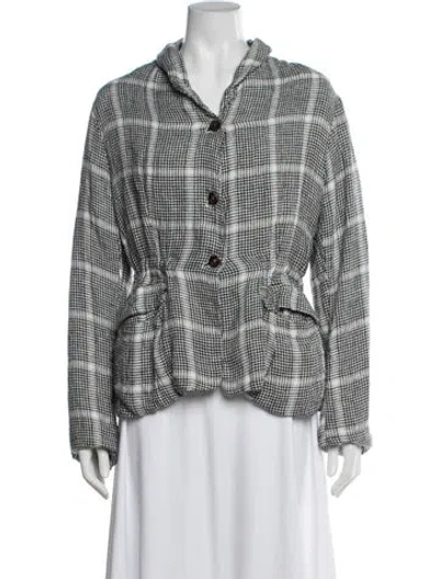 Pre-owned Hannoh Wessel Linen Plaid Print Jacket In White