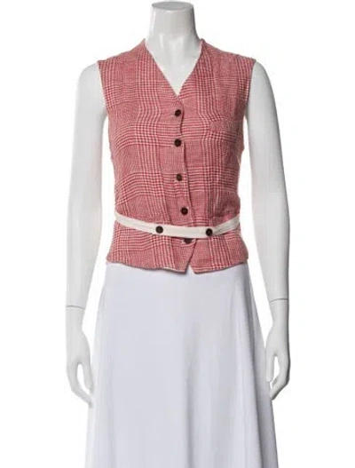 Pre-owned Hannoh Wessel Linen Plaid Print Top In Multi