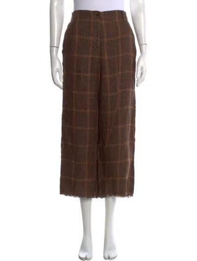 Pre-owned Hannoh Wessel Linen Straight Leg Pants In Brown