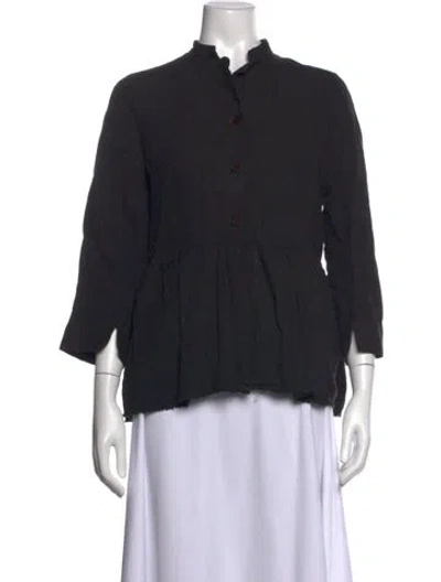 Pre-owned Hannoh Wessel Linen Three-quarter Sleeve Top In Black