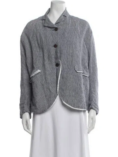 Pre-owned Hannoh Wessel Linen Tweed Pattern Jacket In Blue