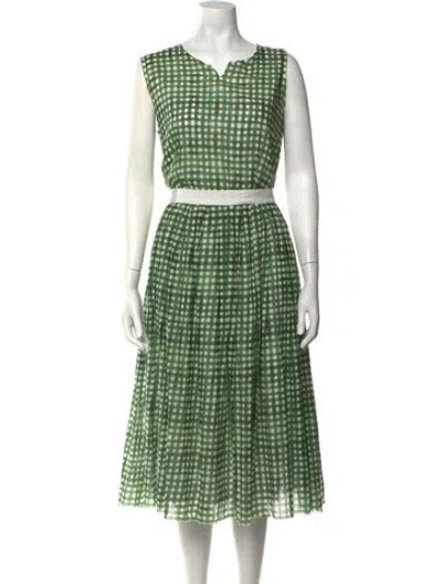 Pre-owned Hannoh Wessel Plaid Print Midi Length Dress In Green