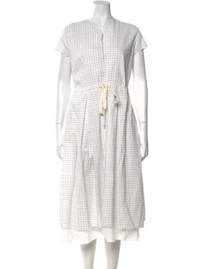 Pre-owned Hannoh Wessel Plaid Print Midi Length Dress In White