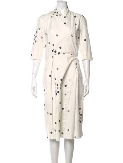 Pre-owned Hannoh Wessel Polka Dot Print Midi Length Dress In White