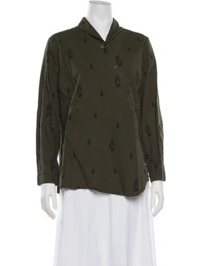 Pre-owned Hannoh Wessel Printed Long Sleeve Blouse W/ Tags In Green