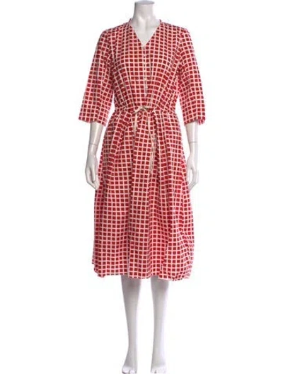 Pre-owned Hannoh Wessel Printed Midi Length Dress In Red