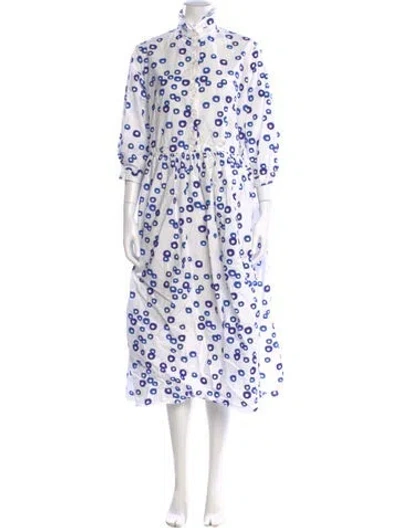 Pre-owned Hannoh Wessel Printed Midi Length Dress In White