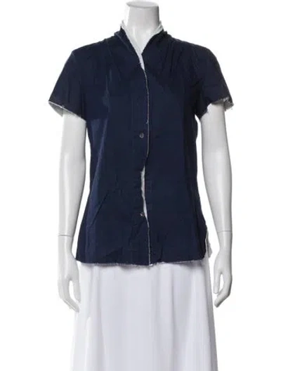 Pre-owned Hannoh Wessel Short Sleeve Button-up Top In Blue